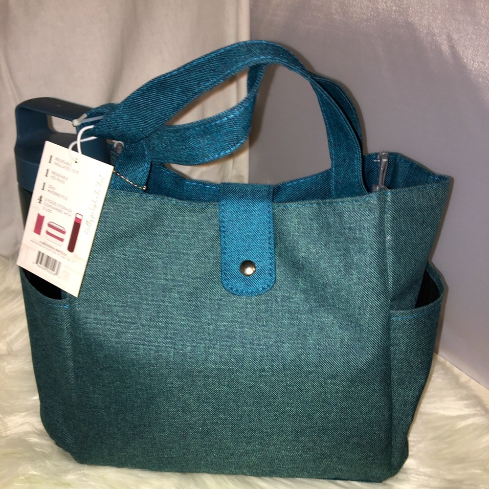 Teal canvas tote lunch box NWT